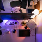 modern workspace with gadgets and technology